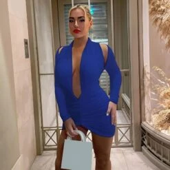 Vestito Donna Tubino Scollo V Profondo Arricciato Sexy Elegante -Vendite Linda || VICTOR schienascoperta