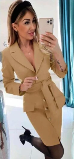 Vestito Donna Blazer Bottoni Scollo V Cintura