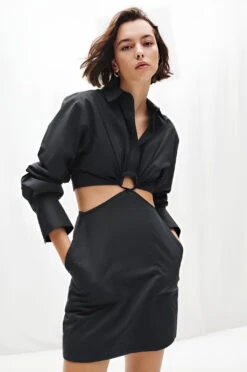 VICTOR Vestito Donna Tubino Colletto Bottoni Cut Out Tasche