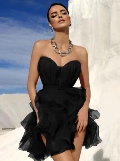 Vestito Donna Scollo Cuore Bustier Balze Tulle Elegante Cerimonia -Vendite Linda || VICTOR vifctyBlackDress